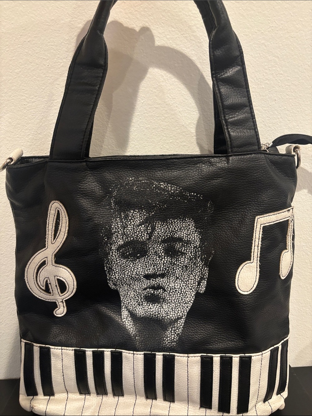 Vintage Ashley M Elvis Presley Tote Bag Piano Keys Faux Leather